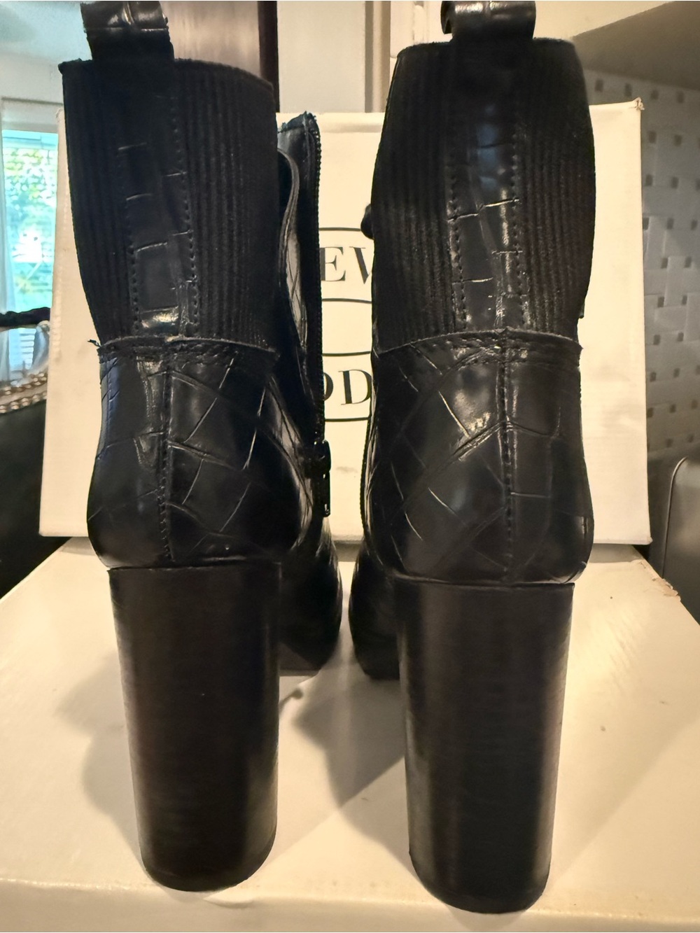 Steve Madden Black Croc-Embossed Lace-Up Platform Boots - Picture 4 of 4